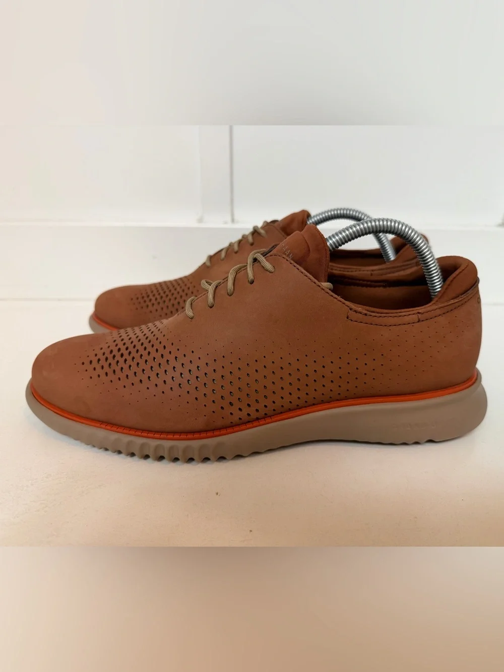 Cole Haan 2.Zerogrand Laser Wingtip Oxford Shoes Brown Nubuck Leather Mens 9.5